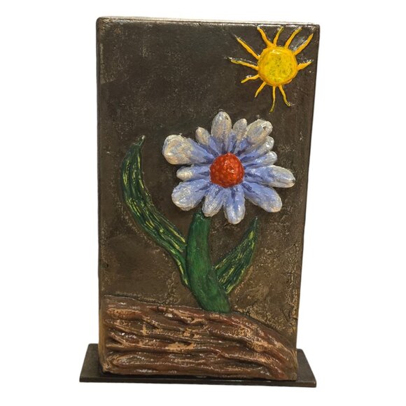 Metal Flower Sculpture OOAK Modern Art Home Decor Floral Statue - Picture 10 of 16